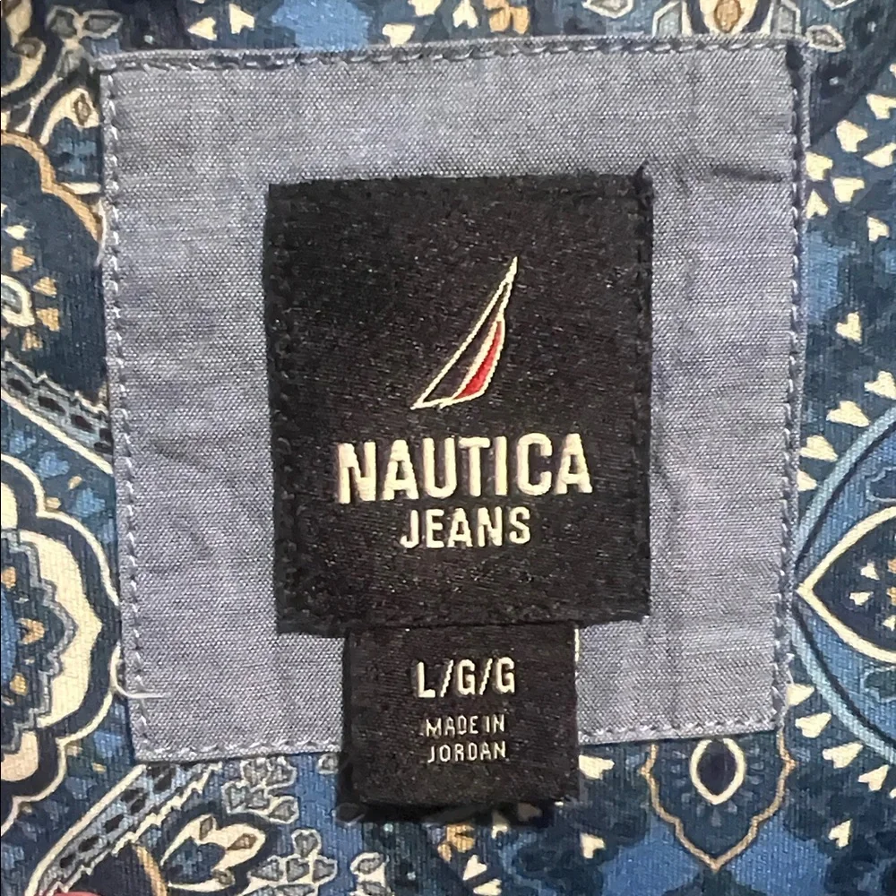 Nautica Women's Navy Paisley Button Down Shirt - Picture 2 of 3